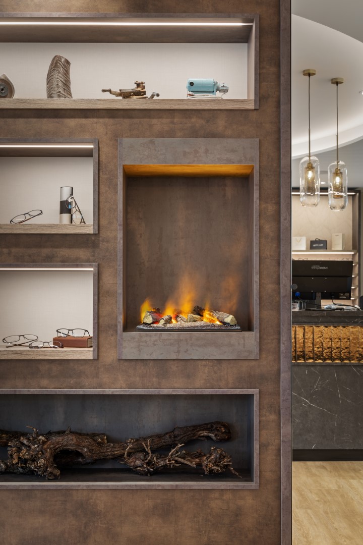 Optic custom-made furniture with fireplace 