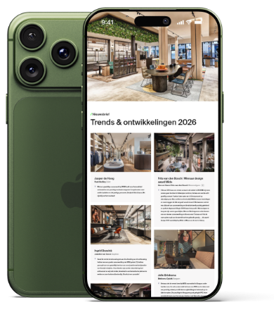 WSB nieuwsbrief met interieurtrends op een mobiele telefoon