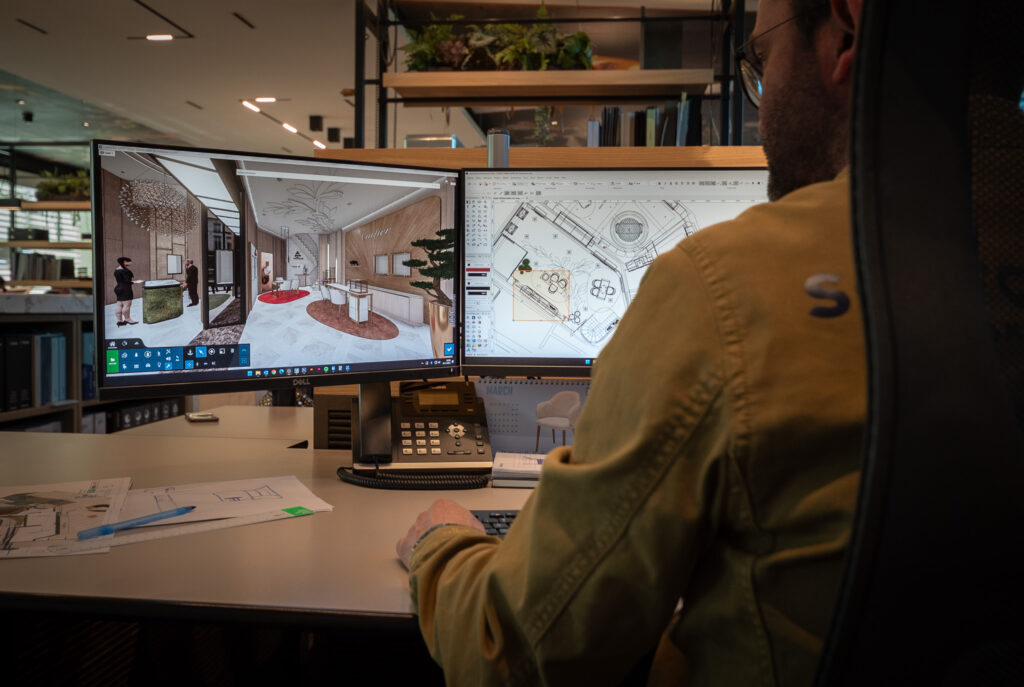 Interieurontwerper werkt aan een 3D-ontwerp