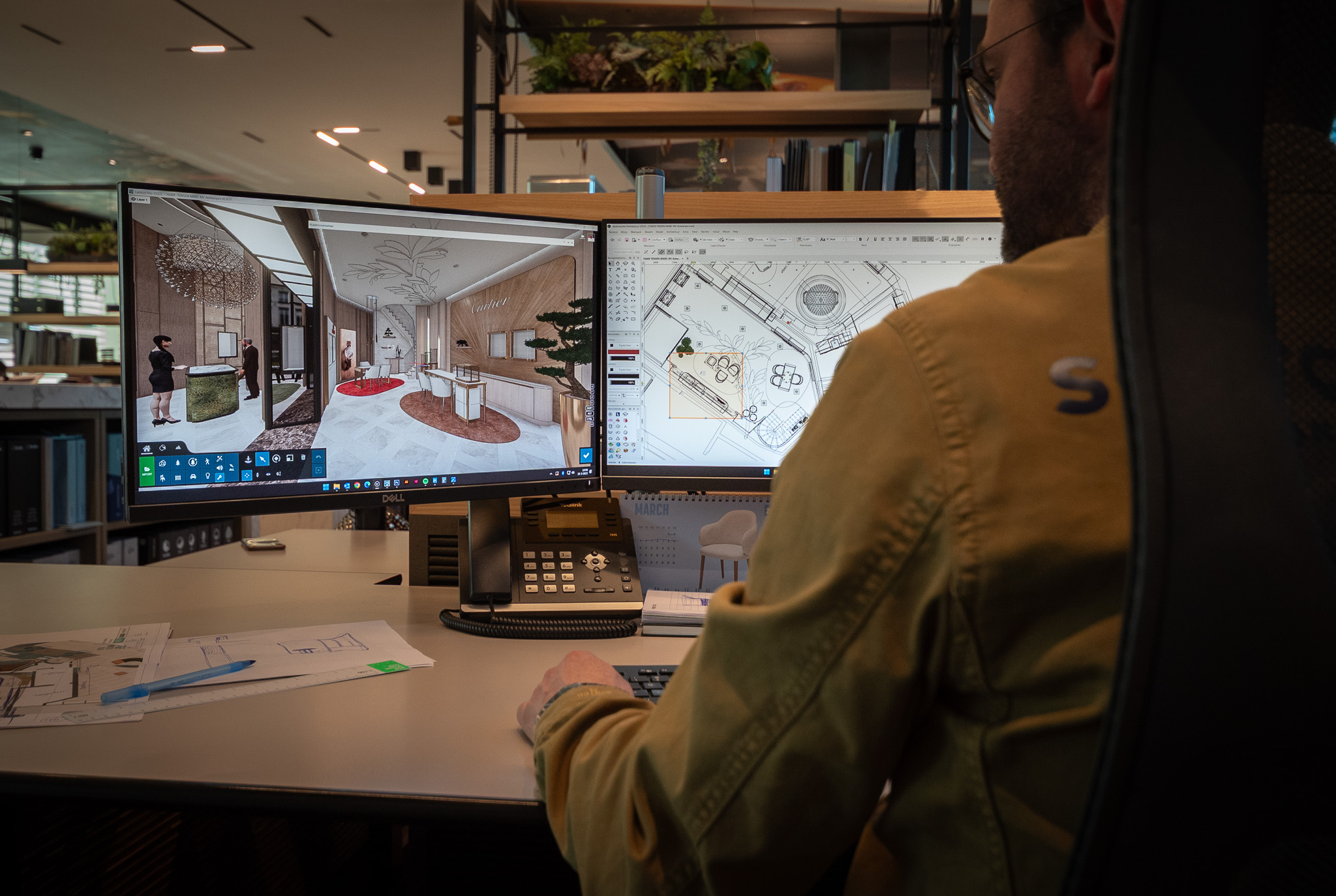 Interieurontwerper werkt aan een 3D-ontwerp